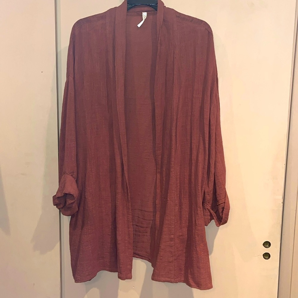 Love In kimono open lagen loom jacket in one size or XL rust mauve color